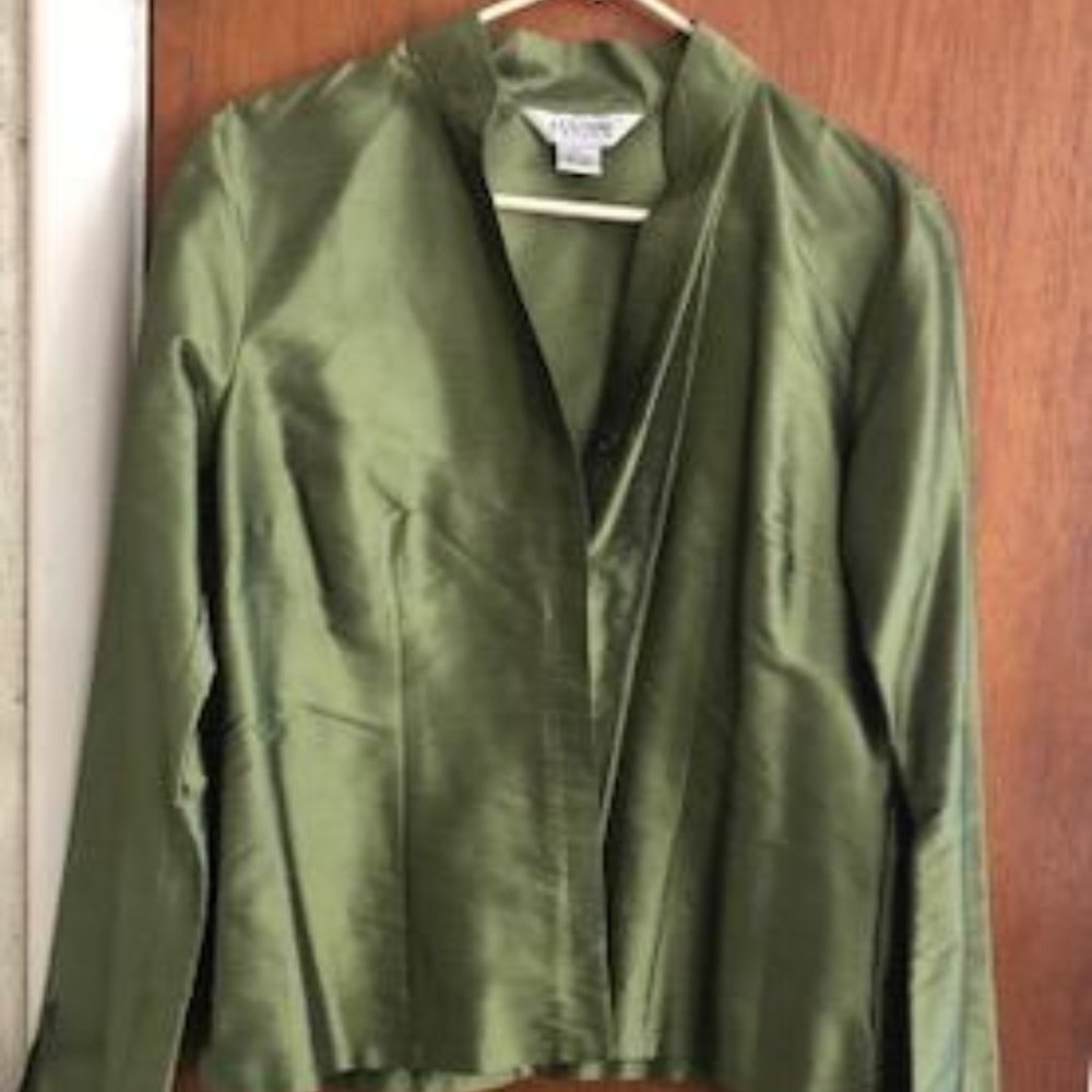Allison Taylor, Size Large, Sage Green, Long Sleeve, Dupioni Silk Blouse - Picture 2 of 8